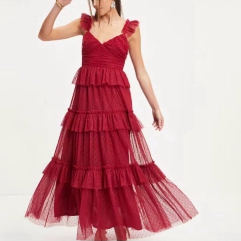 Flying Tomato New York and Company Red tiered tulle dress size small